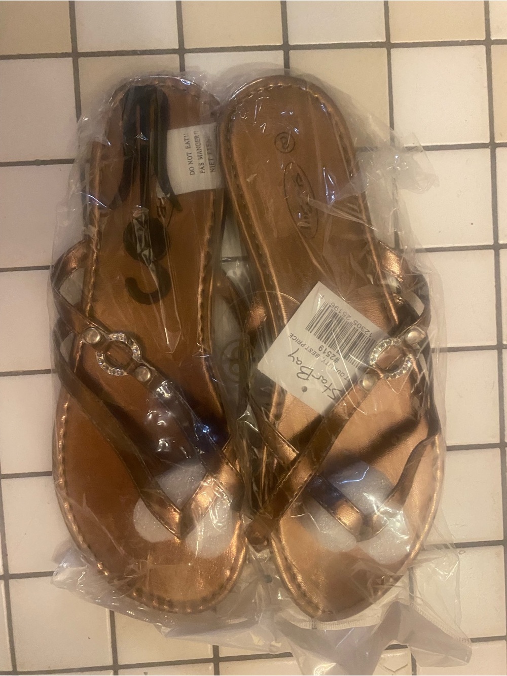 Women's Metallic Bronze Strappy Slide Sandals